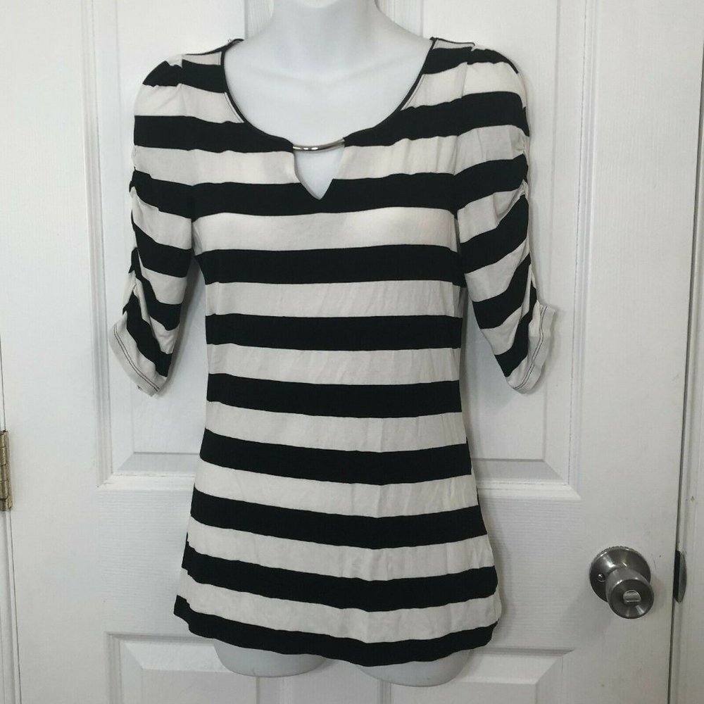 White House Black Market White Black Striped Top